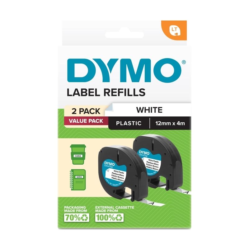 Dymo Letratag Plastape Wht PK2, image 1 of 2
