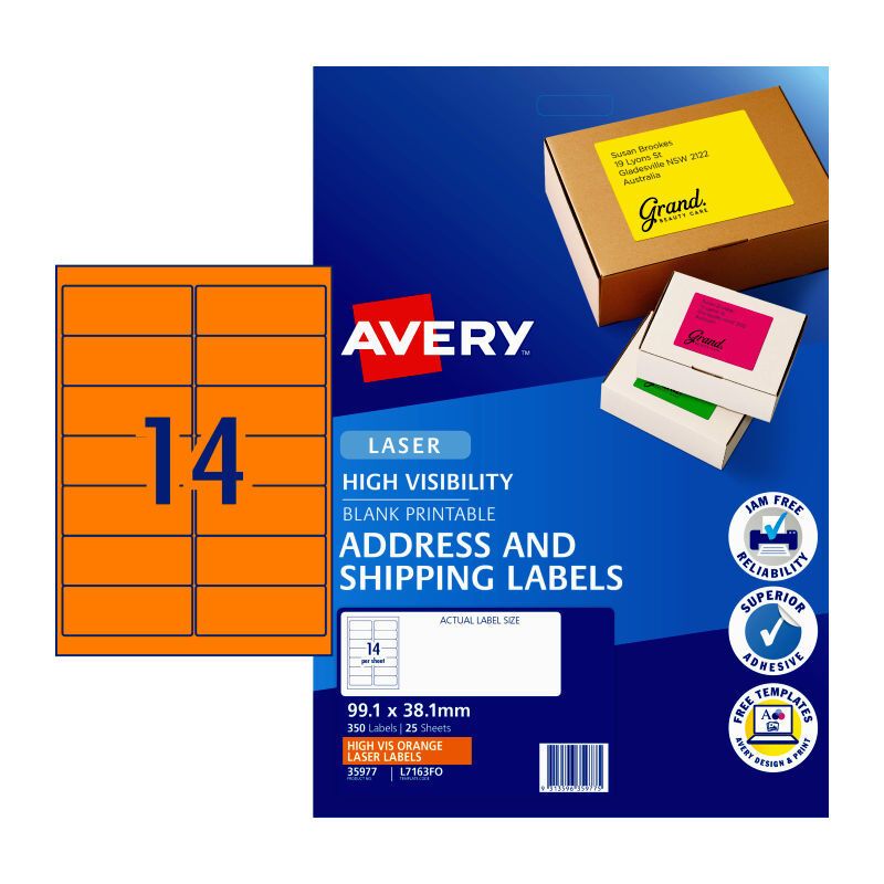 AV Laser Lbl Orng L7163FO PK25, image 1 of 2