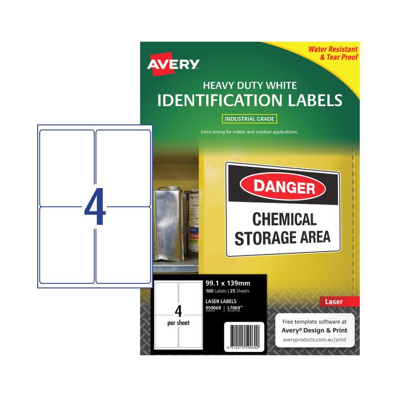 Avery Laserlbl L7069 4UP PK25, image 1 of 3