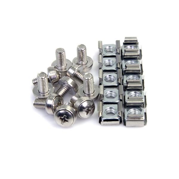 Startech.com M6 Mounting Screw + Cage Nuts for Server Rack Cabinet, 100PK, Nickel-plated, image 1 of 3