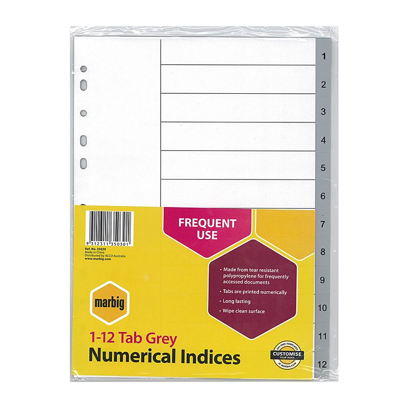 Mbg Indices Grey PP A4 1-12TAB