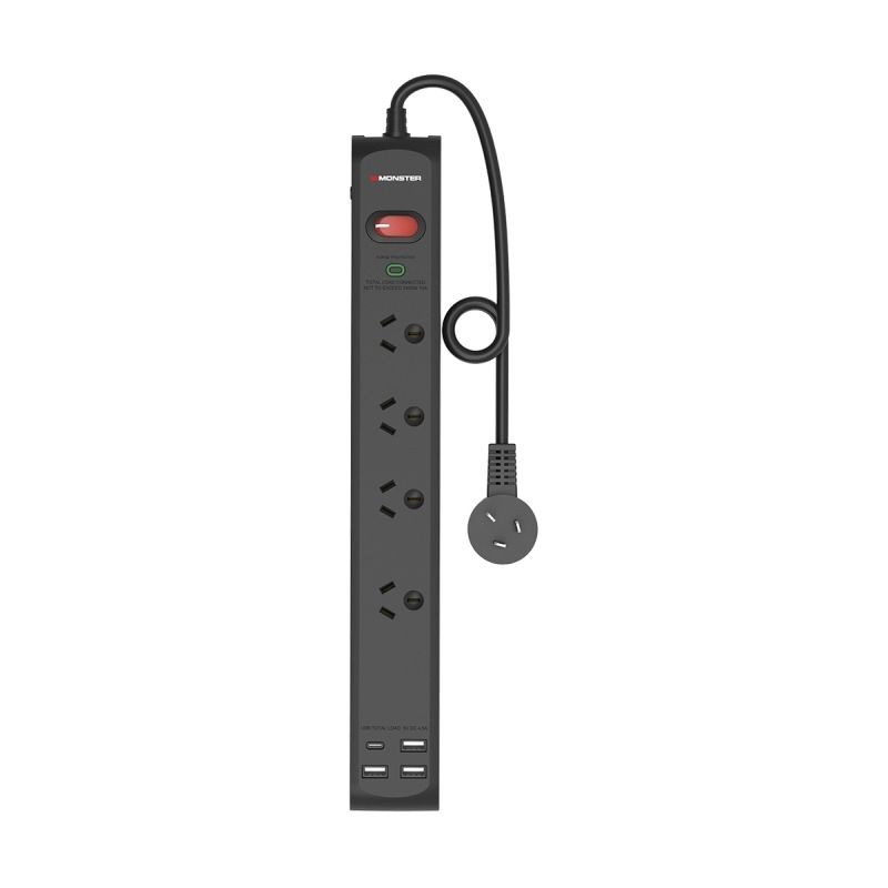 Monster 4-PORT Surge+usb Black, image 1 of 2