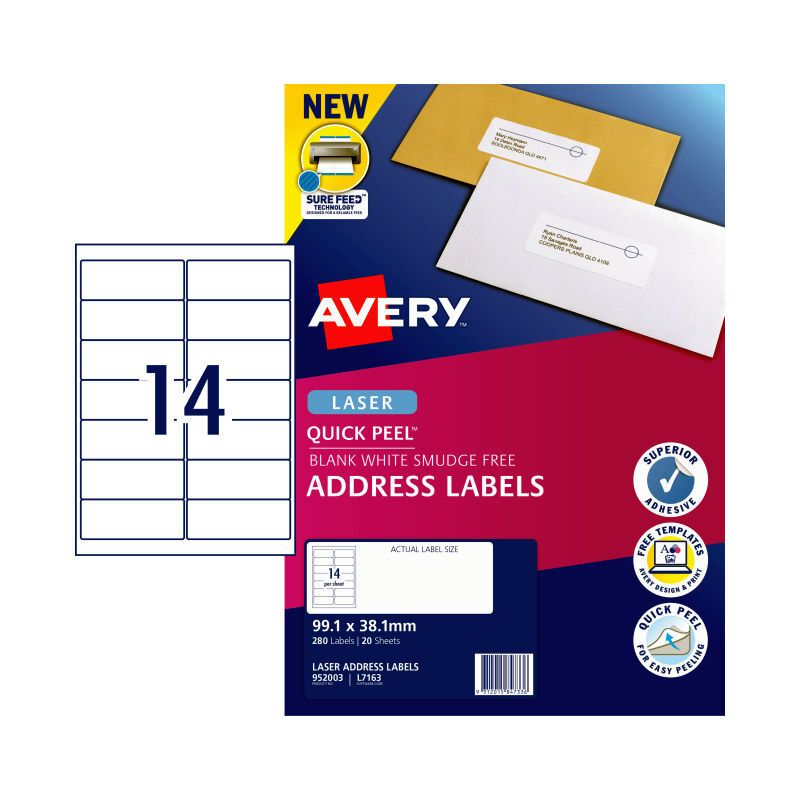 AV Laser Lbl L7163 14UP PK20, image 1 of 3
