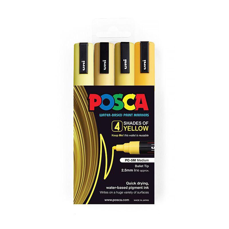 Posca PC-5M Med Blt Yllws PK4