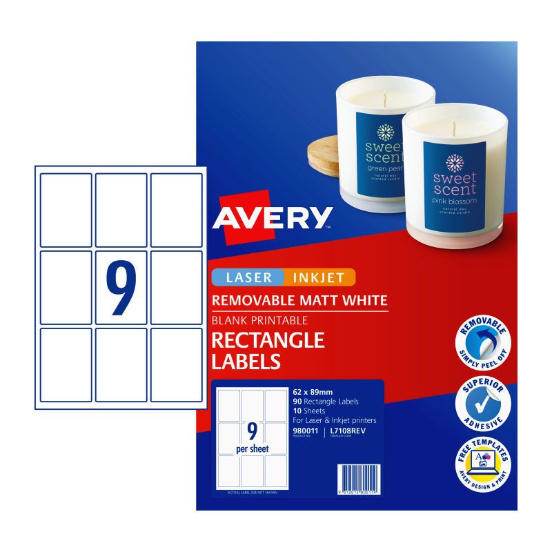 AV Label Rct L7108REV 9UP PK10, image 1 of 2
