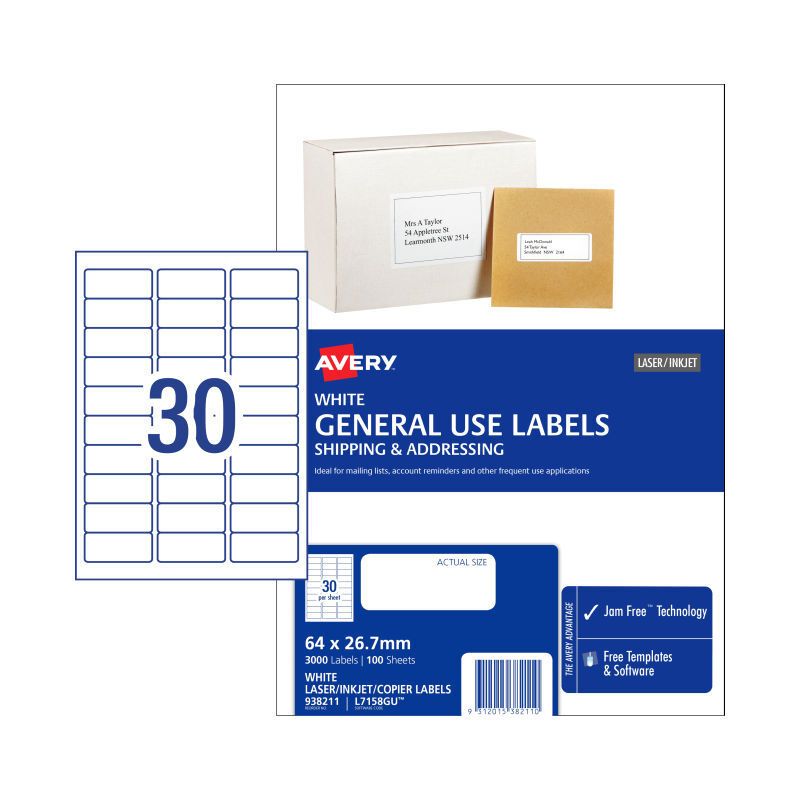 AV Gen Lbl L7158GU 30UP PK100, image 1 of 3