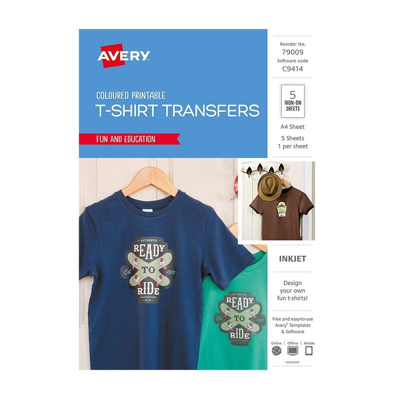 Avery T-shirt Transfer Clr PK5