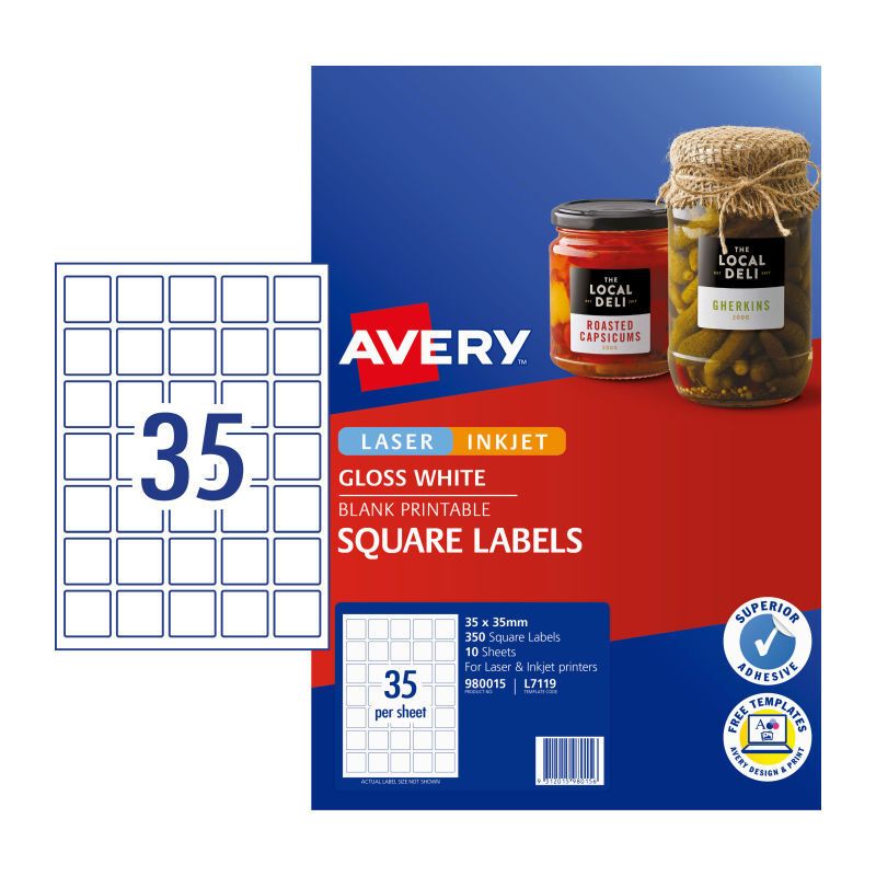 AV Lbl SQ Gls Wht L7119 PK350, image 1 of 2