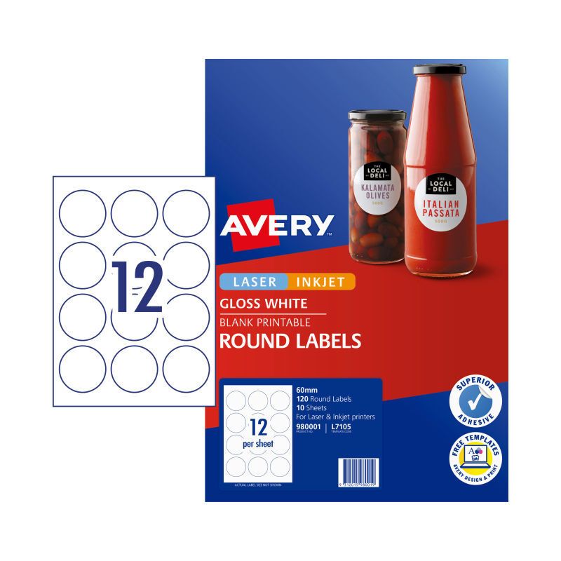 AV Lbl L7105 RD 60MM 12UP PK10, image 1 of 3