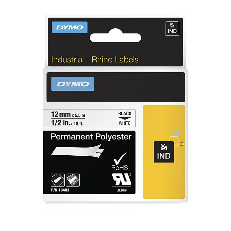Dymorhino Blk ON Wht 12MM Tape, image 1 of 2