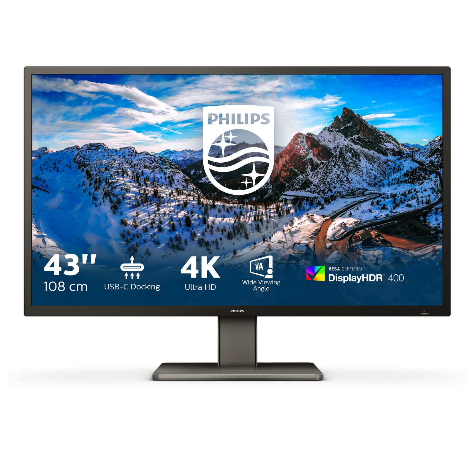 Philips 43" (16:9) Monitor, Uhd Ips, HDMI(3), Dp, Usb-c, Lan, Kvm, 4 YR, image 1 of 7