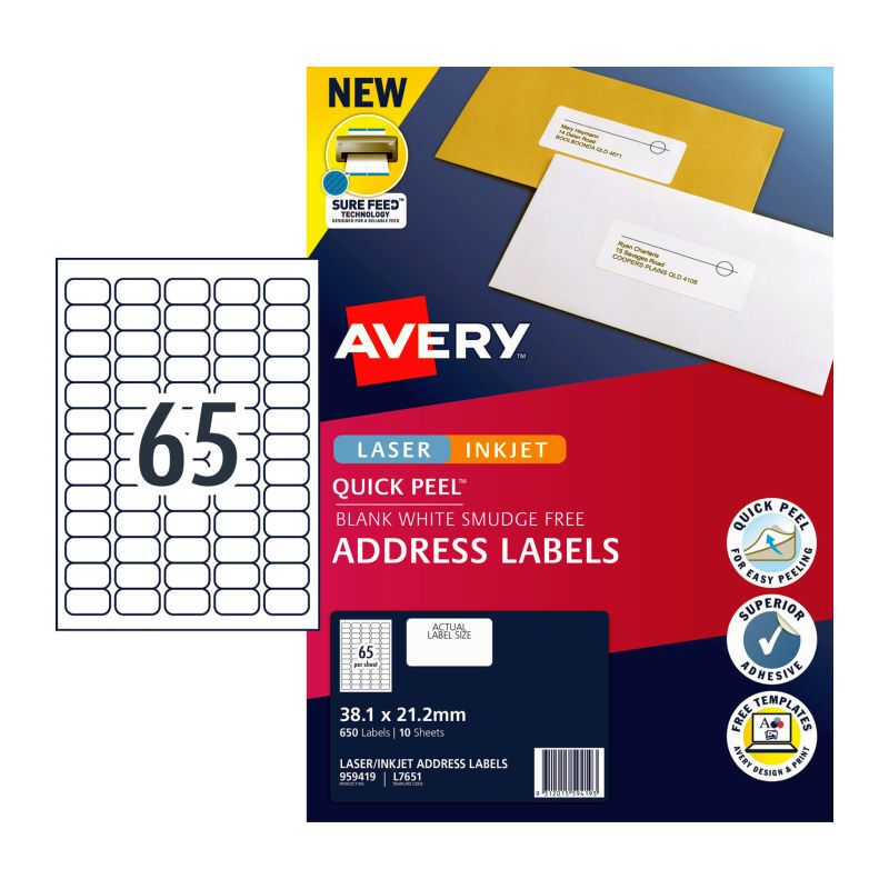 Avery Label QP L7651 65UP PK10, image 1 of 2