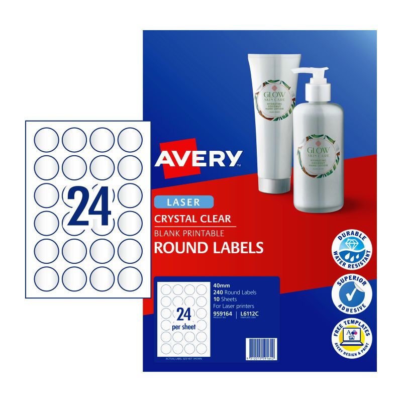 AV Laser Lbl RD Clr 40MM PK240, image 1 of 2